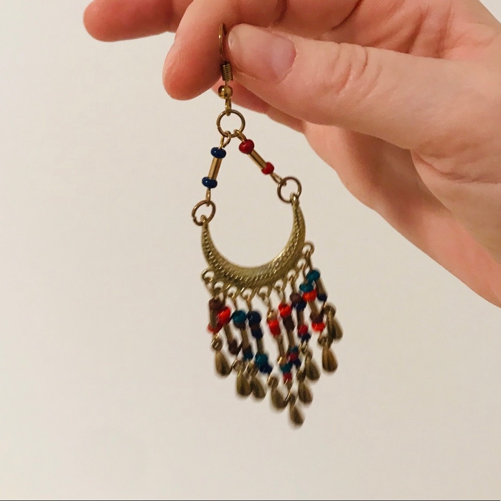Multicolored Gold Dangle Chandelier Earrings - Picture 7 of 8